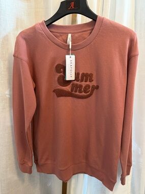 Seafolly Mauve Dusty Rose Crewneck Sweater with 'Summer' Appliqué